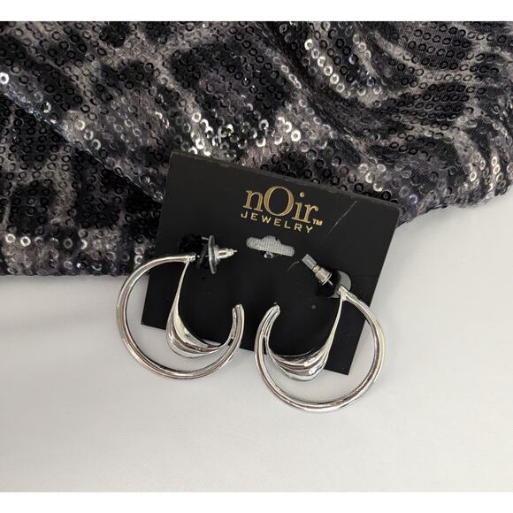 Double Hoop Earring Silver Tone by nOir - Picture 1 of 3